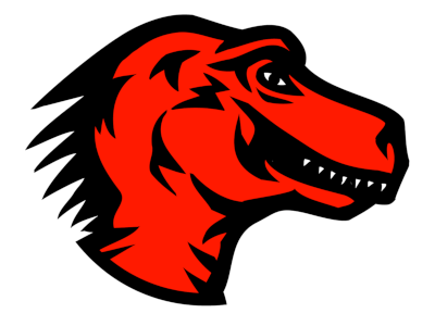 logo of Mozilla, the head of a red dinosaur